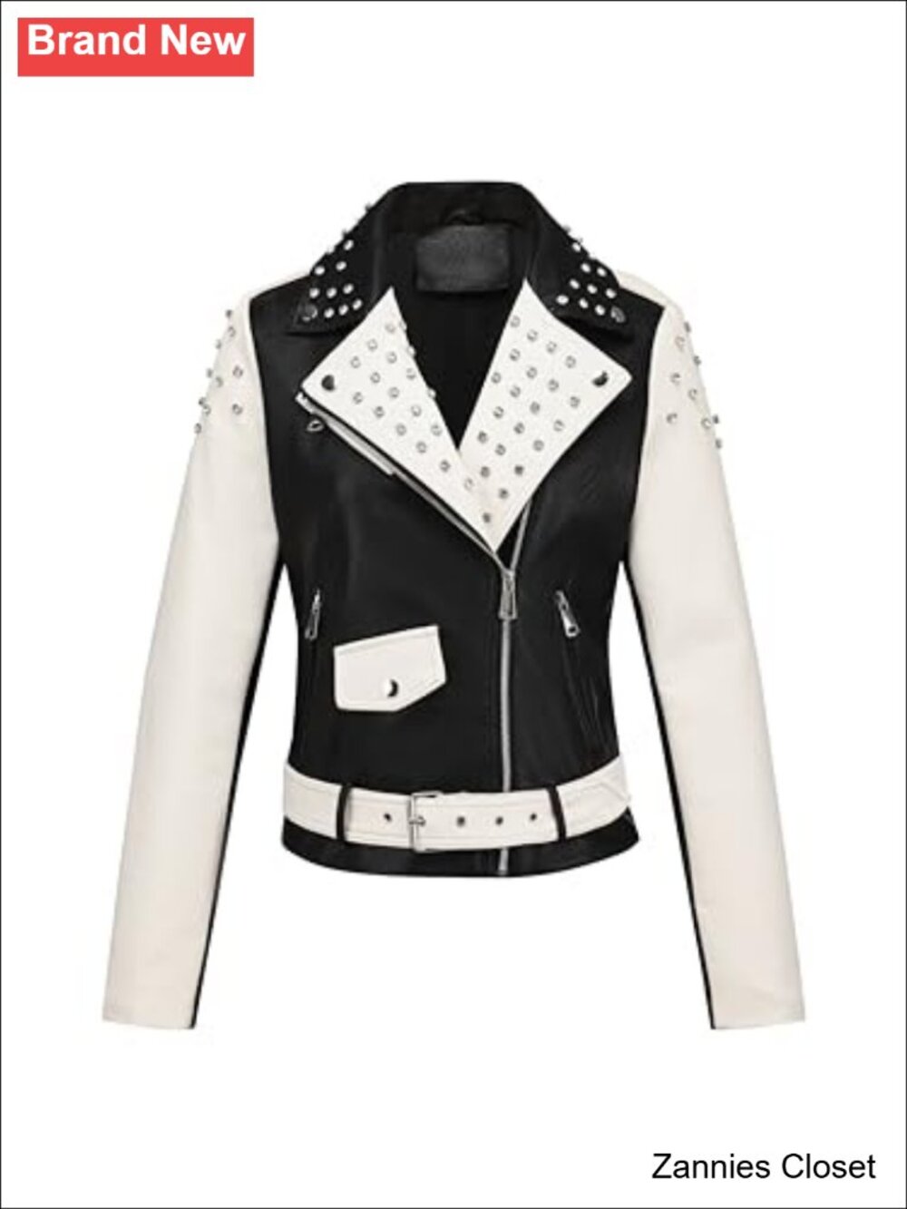 🤠 Bellivera Faux Leather Color-Block Moto Zip Up Jacket Women's